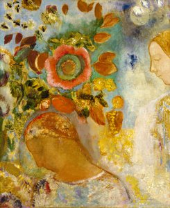 Zwei junge Mädchen unter Blumen, 1912 von Odilon Redon