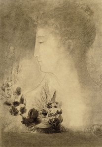 Frau im Profil mit Lorbeerkranz von Odilon Redon