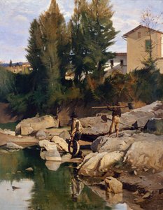 Renaioli (Sandgräber) am Fluss Mugnone von Odoardo Borrani