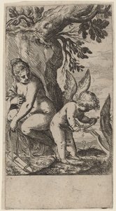 Venus mit Amor, der seinen Bogen schnitzt
