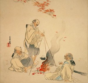 Sake trinken unter einem Ahornbaum, ca. 1890er-1900er von Ogata Gekko