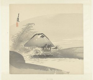 Flusslandschaft mit Haus und Wasserrad von Ogata Gekko