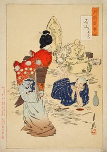 Der Bildhauer Hidari Jingorō beobachtet, wie sein Werk zum Leben erwacht von Ogata Gekko