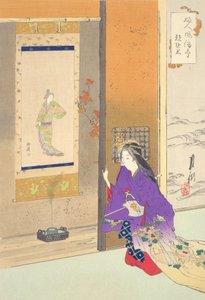 Frau vor einer Tokonoma: Bilder von Sitten und Gebräuchen der Frauen von Ogata Gekko
