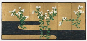 Chrysanthemen an einem Bach, späte 1700er bis frühe 1800er Jahre