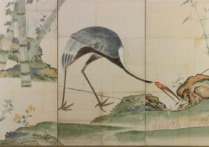 Kraniche, Kiefern und Bambus, 17. Jahrhundert (Paar von Wandschirmen) von Ogata Korin