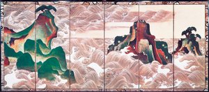Wellen bei Matsushima, Paravent mit sechs Paneelen von Korin Ogata