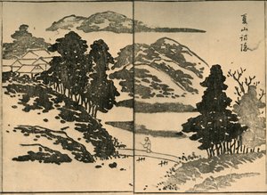 Landschaft mit Figur, die eine Brücke überquert, 1809, 1924 von Ogura Tokei