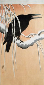 Ein Rabe auf einem verschneiten Ast. Xylographie und japanischer Druck von Ohara Koson, 1910 von Ohara Koson
