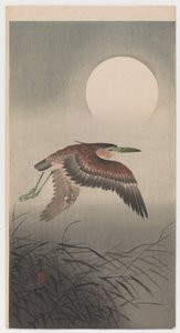 Fliegender Reiher und Vollmond von Ohara Koson