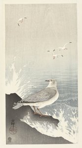 Möwe auf Felsen von Ohara Koson