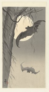 Zwei Fledermäuse bei Vollmond von Ohara Koson