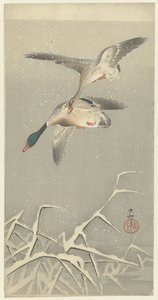 Zwei Wildenten im Flug von Ohara Koson