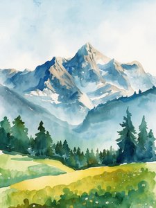 Serene Aquarellberge