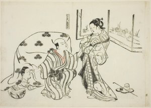 Kotatsu Dojoji, Nr. 5 aus einer Serie von 12 Drucken, die Parodien von Theaterstücken darstellen