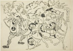 Teikas Reise (Taika no michiyuki), aus der Serie "Berühmte Szenen aus japanischen Puppenspielen (Yamato irotake)" von Okumura Masanobu