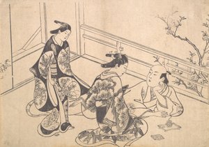 Der Schauspieler Ichimura Takenojo auf einem Balkon liegend, ca. 1715