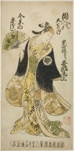 Der Schauspieler Kirinami Onoe als Osasa im Stück "Hachijin Taiheiki," aufgeführt im Nakamura-Theater im achten Monat, 1727