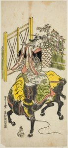 Der Schauspieler Sanogawa Ichimatsu I als Kumenosuke im Stück "Nanohana Akebono Soga," aufgeführt im Nakamura-Theater im zweiten Monat, 1741 von Okumura Masanobu