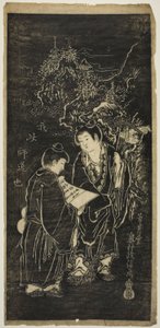 Zwei Jungen als die exzentrischen Mönche Kanzan (Chinesisch: Hanshan) und Jittoku (Chinesisch: Shide)