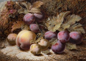 Stillleben mit Pfirsich und Pflaumen von Oliver Clare