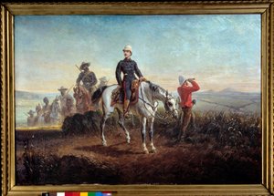 Kolonialkampagne in Südafrika: Kaiserlicher Prinz Eugene Louis Napoleon Bonaparte in Zoulouland. Gemälde von Olivier Pichat von Olivier Pichat