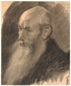 Porträt eines alten Mannes mit langem Bart; 3/4 Profil nach links von Oluf Hartmann