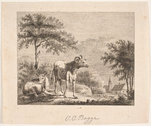 Landschaft mit Schafen von Oluf Olufsen Bagge