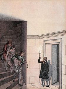 Josephine wird von Napoleon eine Treppe hinuntergeführt