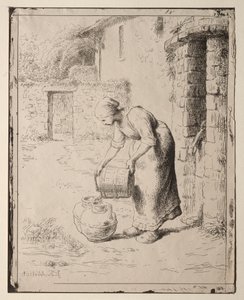 Eine Frau leert einen Eimer von Orazio Borgianni