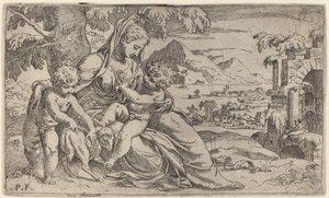 Madonna und Kind mit Johannes dem Täufer von Orazio Farinati after Paolo Farinati