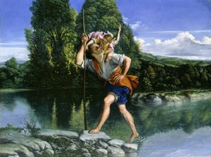 Landschaft mit dem heiligen Christophorus von Orazio Gentileschi