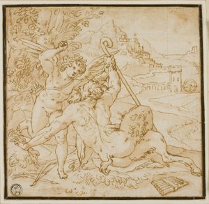 Amor besiegt Pan von Orazio Samacchini