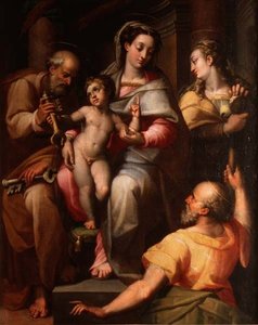 Heilige Familie mit St. Peter und St. Maria Magdalena von Orazio Samacchini