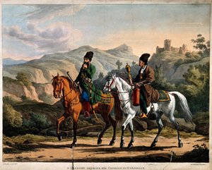 Perser raucht eine Wasserpfeife zu Pferd, ca. 1820