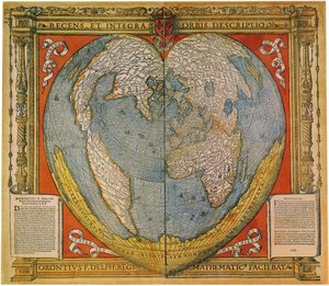 Herzförmige Weltkarte von Oronce Fine