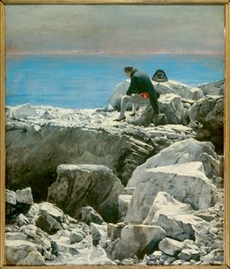 Es ist vorbei, Napoleon I. auf Saint Helena (1769-1821) Der Kaiser im Exil wird in melancholischer Haltung allein auf einem Felsen der Insel Saint Helena dargestellt.
