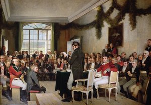 Die Nationalversammlung in Eidsvoll verabschiedet die norwegische Verfassung im Jahr 1814 von Oscar Arnold Wergeland