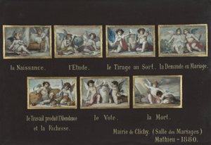 Skizze für das Rathaus von Clichy: Allegorien des Lebens des Bürgers (über der Tür des Trausaals) von Oscar Pierre Mathieu