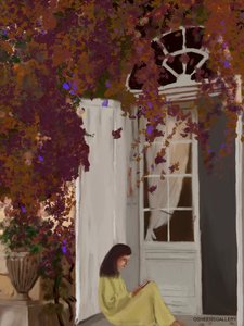 Ruhiger Leser unter Bougainvillea von Osheensgallery