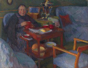 Frau trinkt Tee von Osip Emmanuilovich Braz