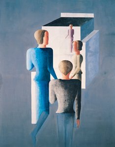 Vier Figuren und ein Würfel