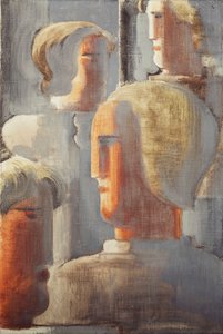 Gruppe von vier Köpfen Graublau, Folkwang-Studie III von Oskar Schlemmer