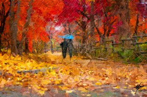 Herbstspaziergang mit Regenschirm von Osvaldo Russo