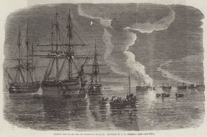 Russische Fregatte brennt im Hafen von Sewastopol von Oswald Walters Brierly