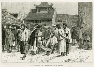 Spiel der Sapeque. Gravur von Tofani, zur Illustration der Geschichte Trente mois au Tonkin, 1884, von Dr. Paul Hocquard, in Le tour du monde 1890, unter der Leitung von Edouard Charton (1807-1890), Hachette, Paris