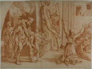 Feuer im Borgo (recto); Leichte Skizze des Feuers im Borgo (verso) von Ottaviano Dandini