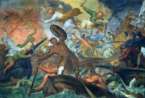 Das wunderbare Eingreifen der Heiligen Peter und Paul in der Schlacht von Lepanto, 7. Oktober 1571 von Ottaviano Dandini