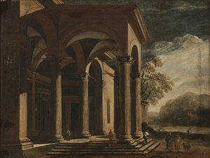 Architektonische Fantasiepalast in einer Landschaft von Ottavio Viviani