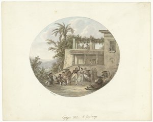 Tänzer auf einer Terrasse vor einem Gasthaus von Otto Baron Howen